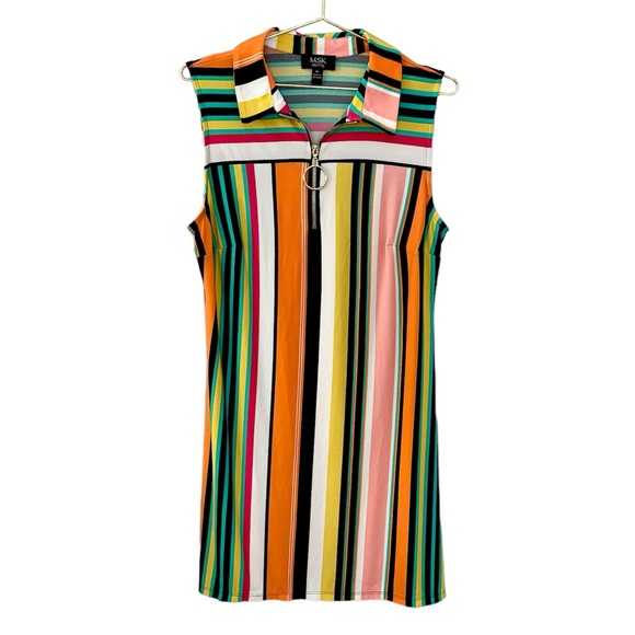 MSK Petite Multicolor Stripe Print Sleeveless A-Line Dress with Gold Zipper - Picture 1 of 6
